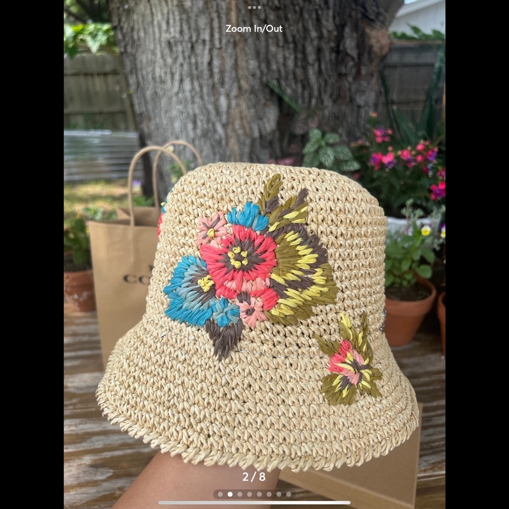 Coach floral crochet bucket hat nwt